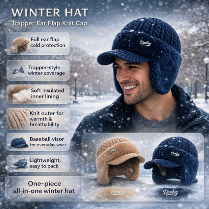 Eric | Warm Winter Knit Trapper Hat with Visor and Ear Flaps