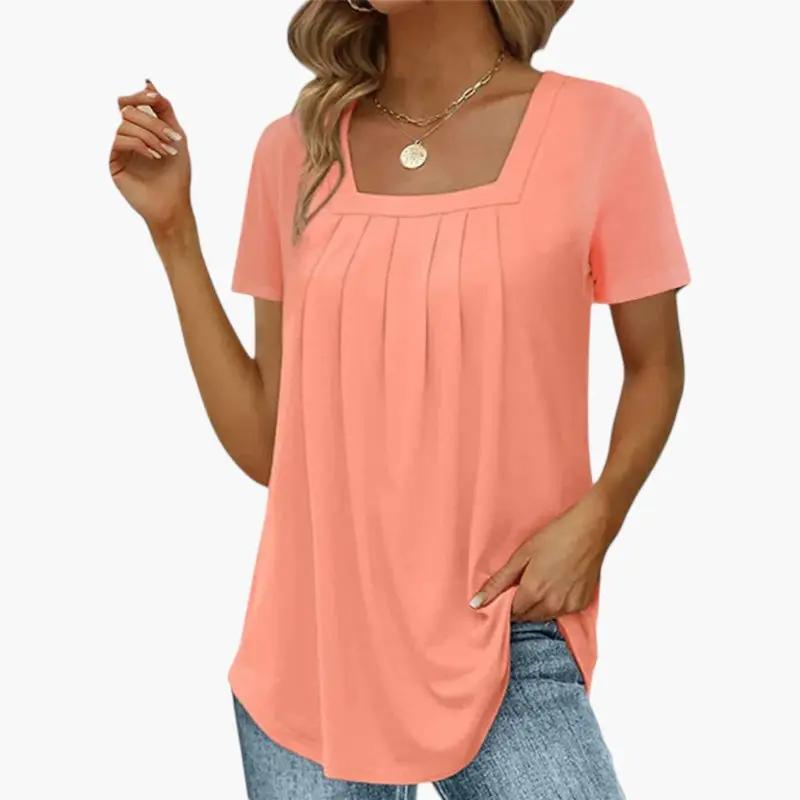 Julia | Women’s Square Neck Blouse With Front Pleats And Soft Fit