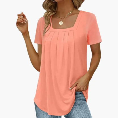 Julia | Women’s Square Neck Blouse With Front Pleats And Soft Fit