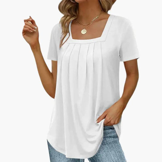 Julia | Women’s Square Neck Blouse With Front Pleats And Soft Fit