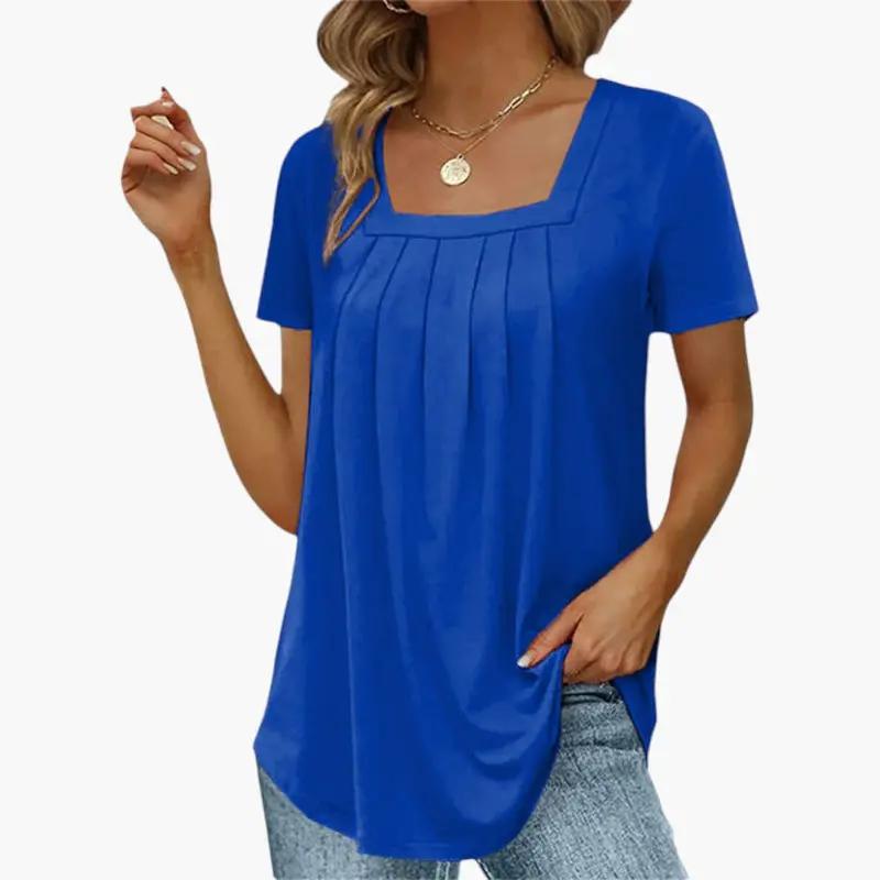 Julia | Women’s Square Neck Blouse With Front Pleats And Soft Fit