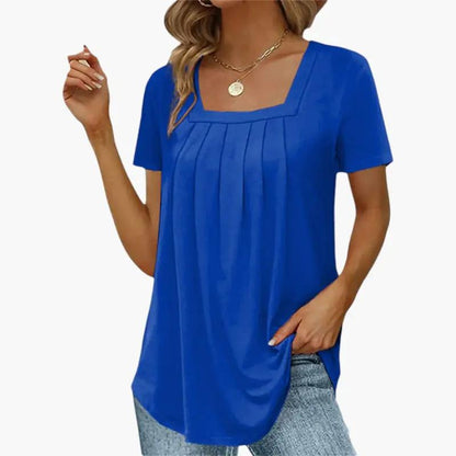 Julia | Women’s Square Neck Blouse With Front Pleats And Soft Fit
