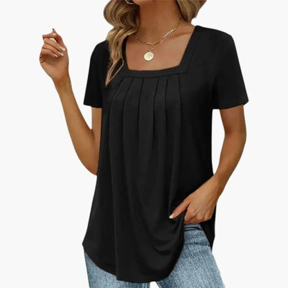 Julia | Women’s Square Neck Blouse With Front Pleats And Soft Fit