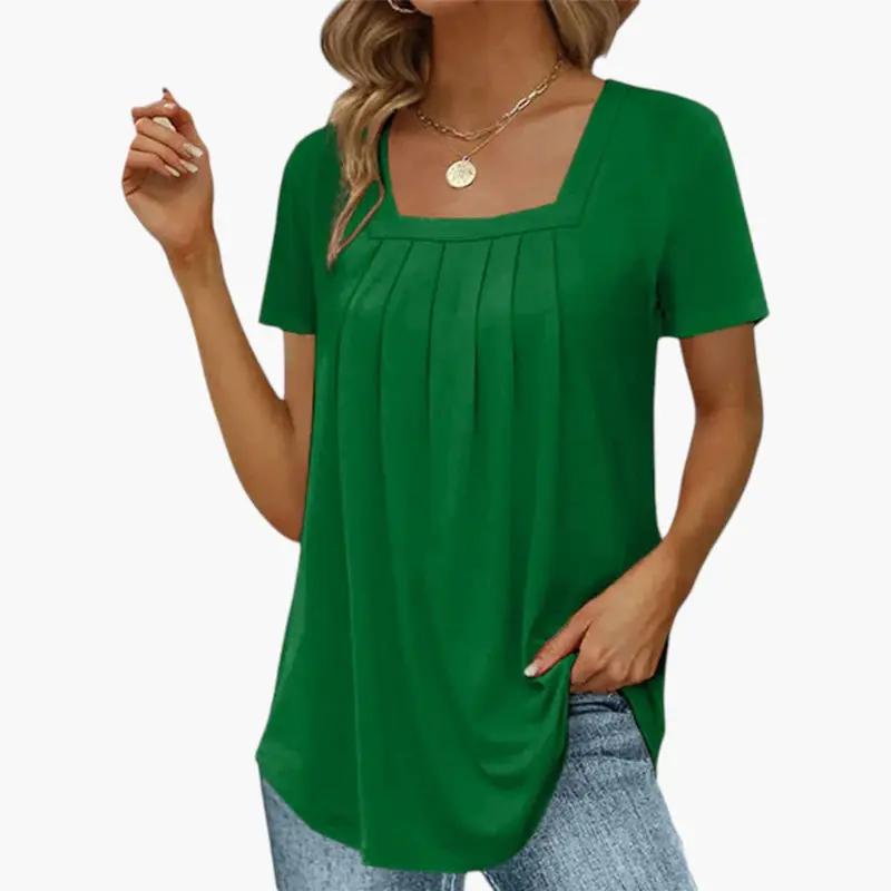 Julia | Women’s Square Neck Blouse With Front Pleats And Soft Fit