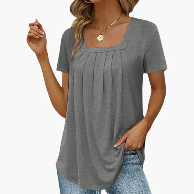 Julia | Women’s Square Neck Blouse With Front Pleats And Soft Fit