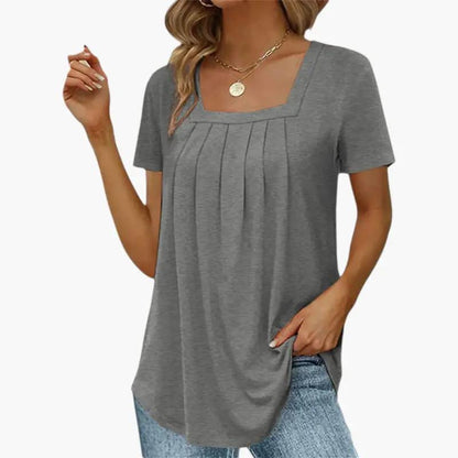 Julia | Women’s Square Neck Blouse With Front Pleats And Soft Fit