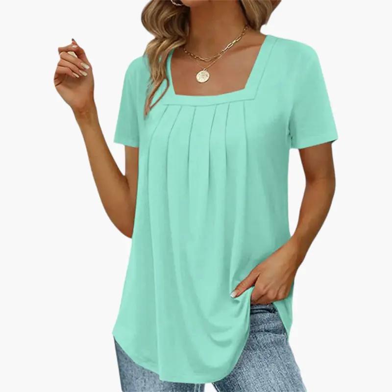 Julia | Women’s Square Neck Blouse With Front Pleats And Soft Fit