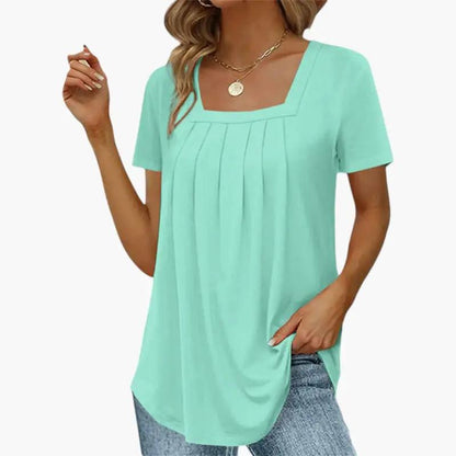 Julia | Women’s Square Neck Blouse With Front Pleats And Soft Fit
