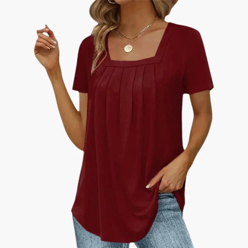 Julia | Women’s Square Neck Blouse With Front Pleats And Soft Fit