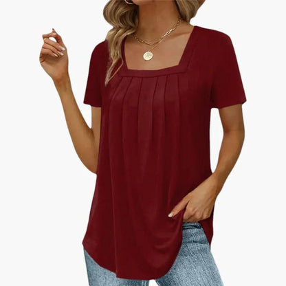 Julia | Women’s Square Neck Blouse With Front Pleats And Soft Fit