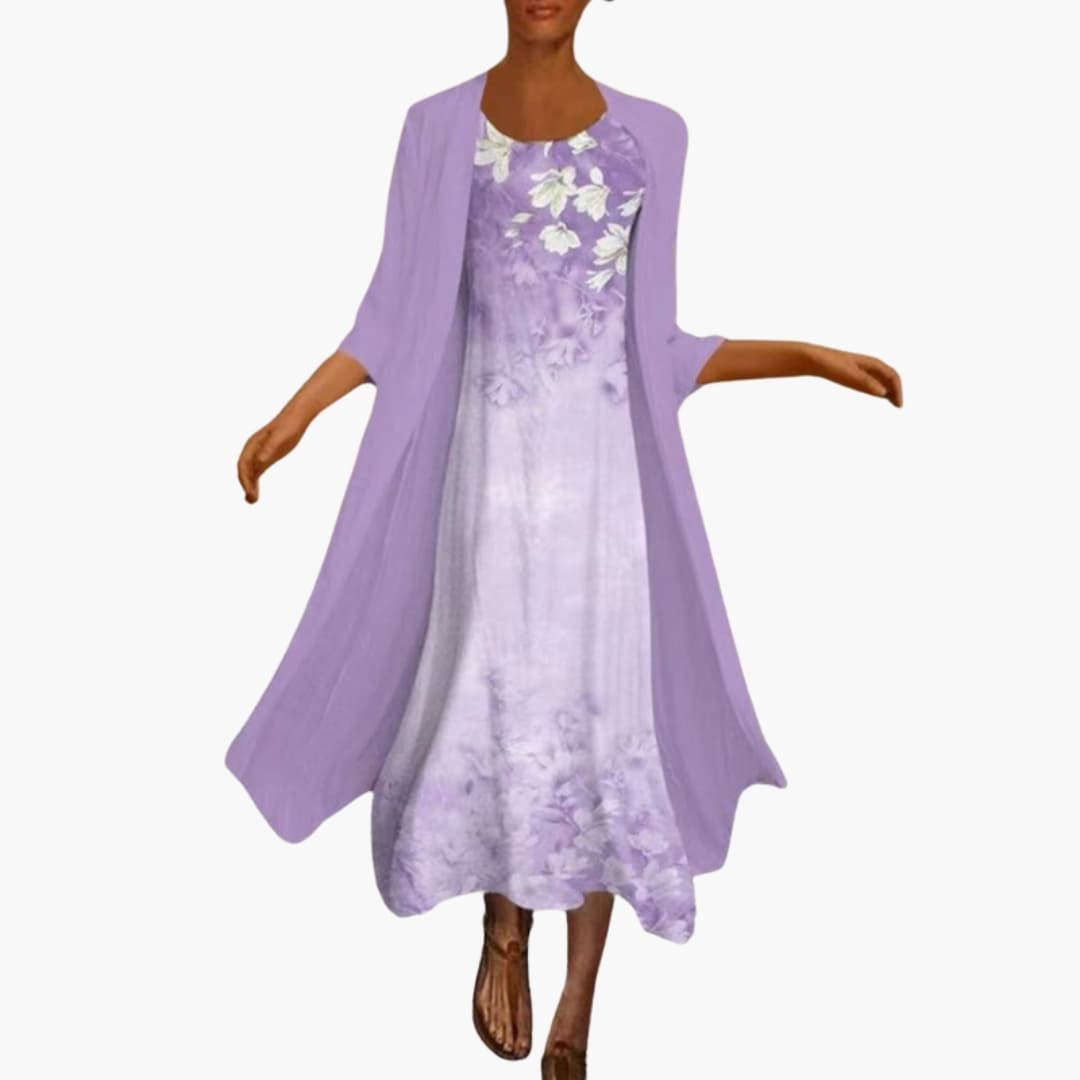 Clara | Women's floral maxi dress with open front cardigan set