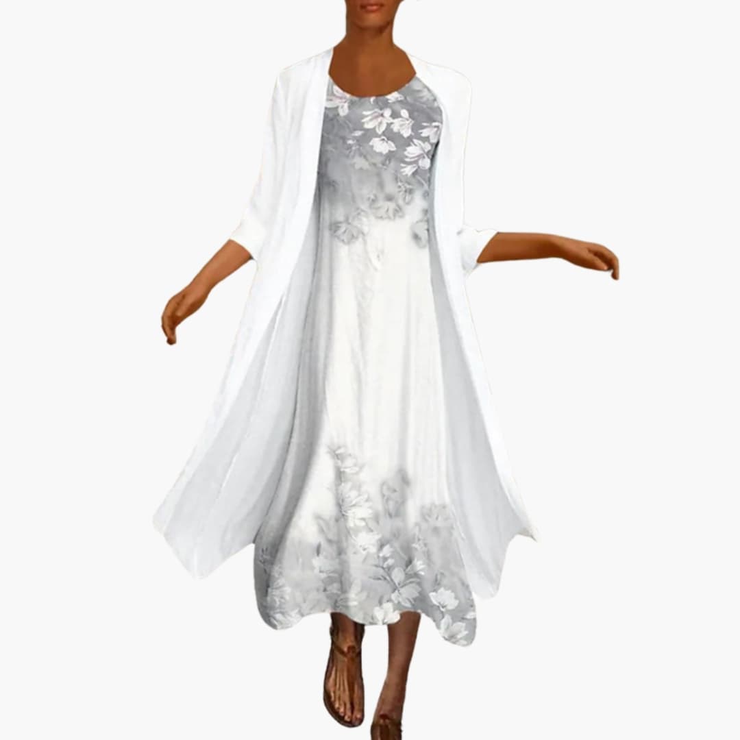 Clara | Women's floral maxi dress with open front cardigan set
