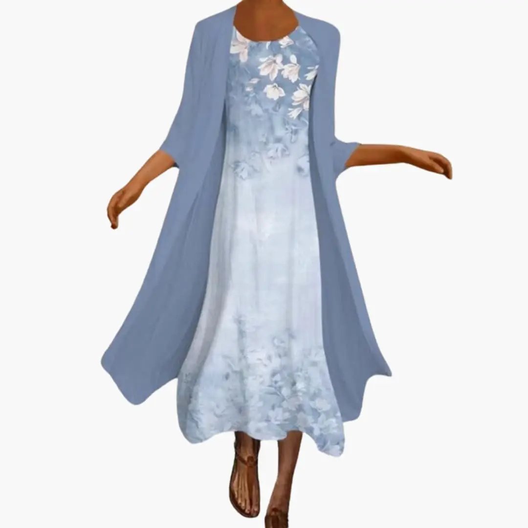 Clara | Women's floral maxi dress with open front cardigan set