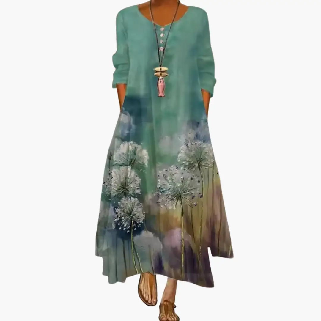 Eliza | Women's Long Sleeve Dress With Round Neckline And Pockets