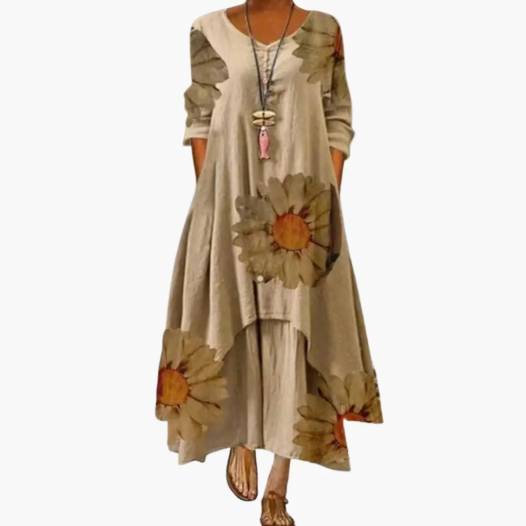 Eliza | Women's Long Sleeve Dress With Round Neckline And Pockets