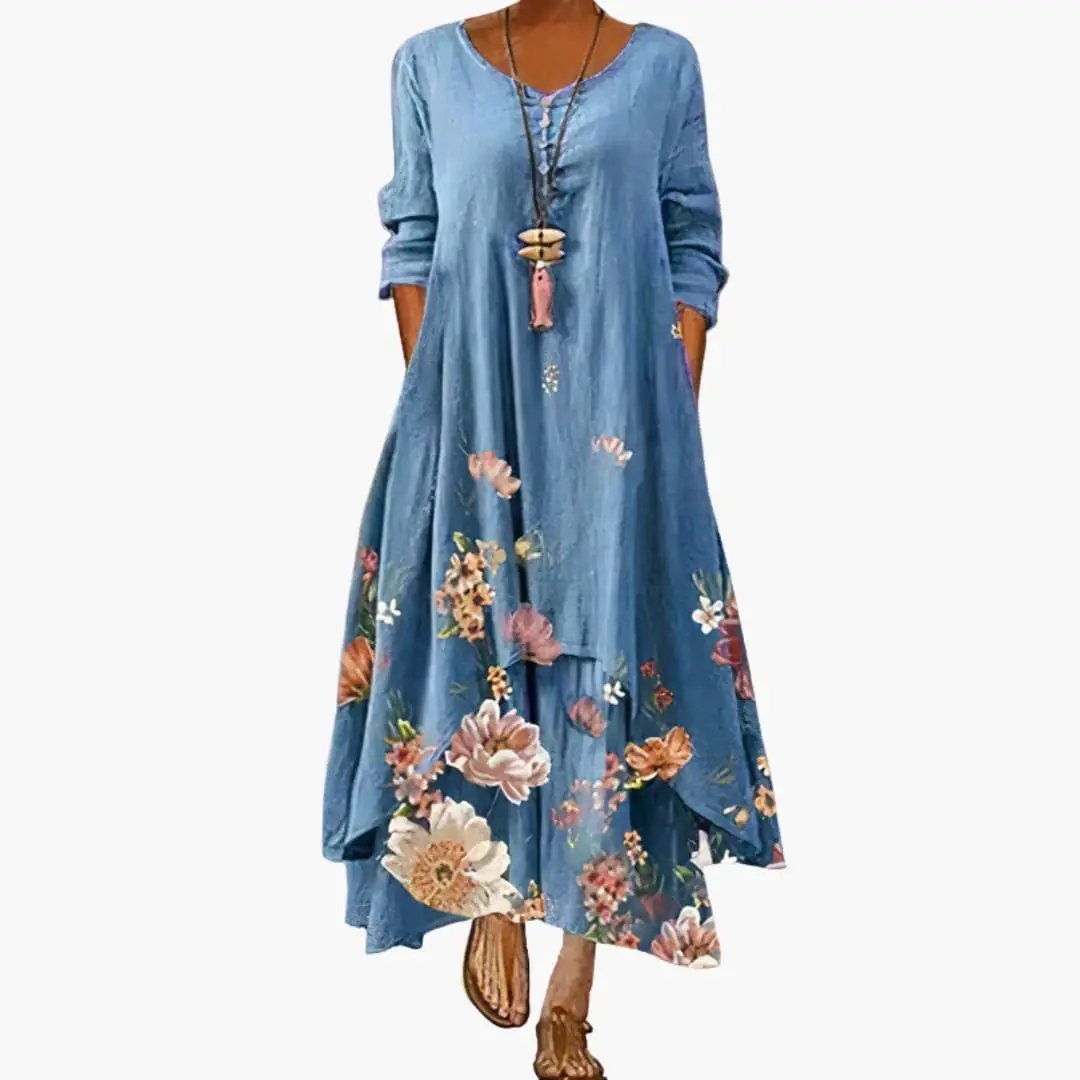 Eliza | Women's Long Sleeve Dress With Round Neckline And Pockets