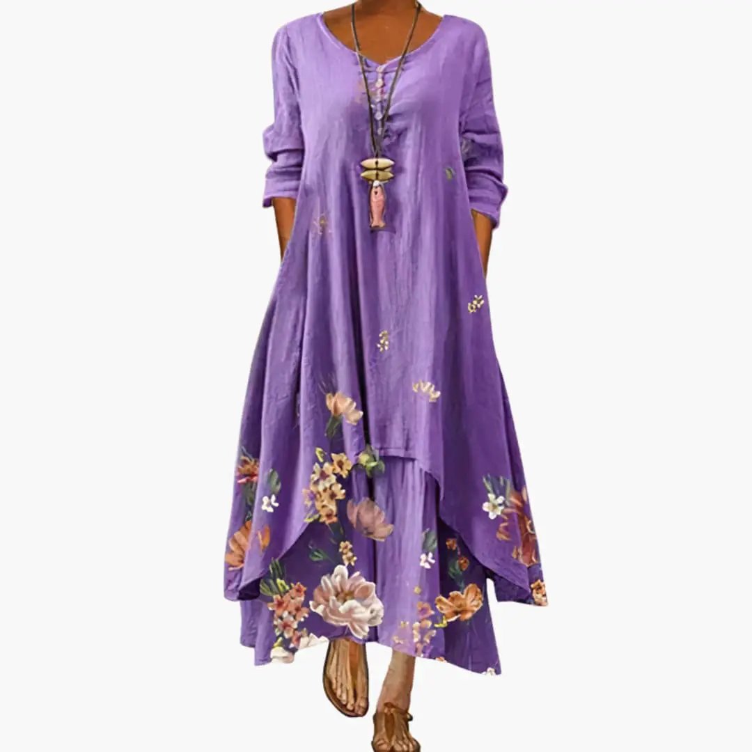Eliza | Women's Long Sleeve Dress With Round Neckline And Pockets