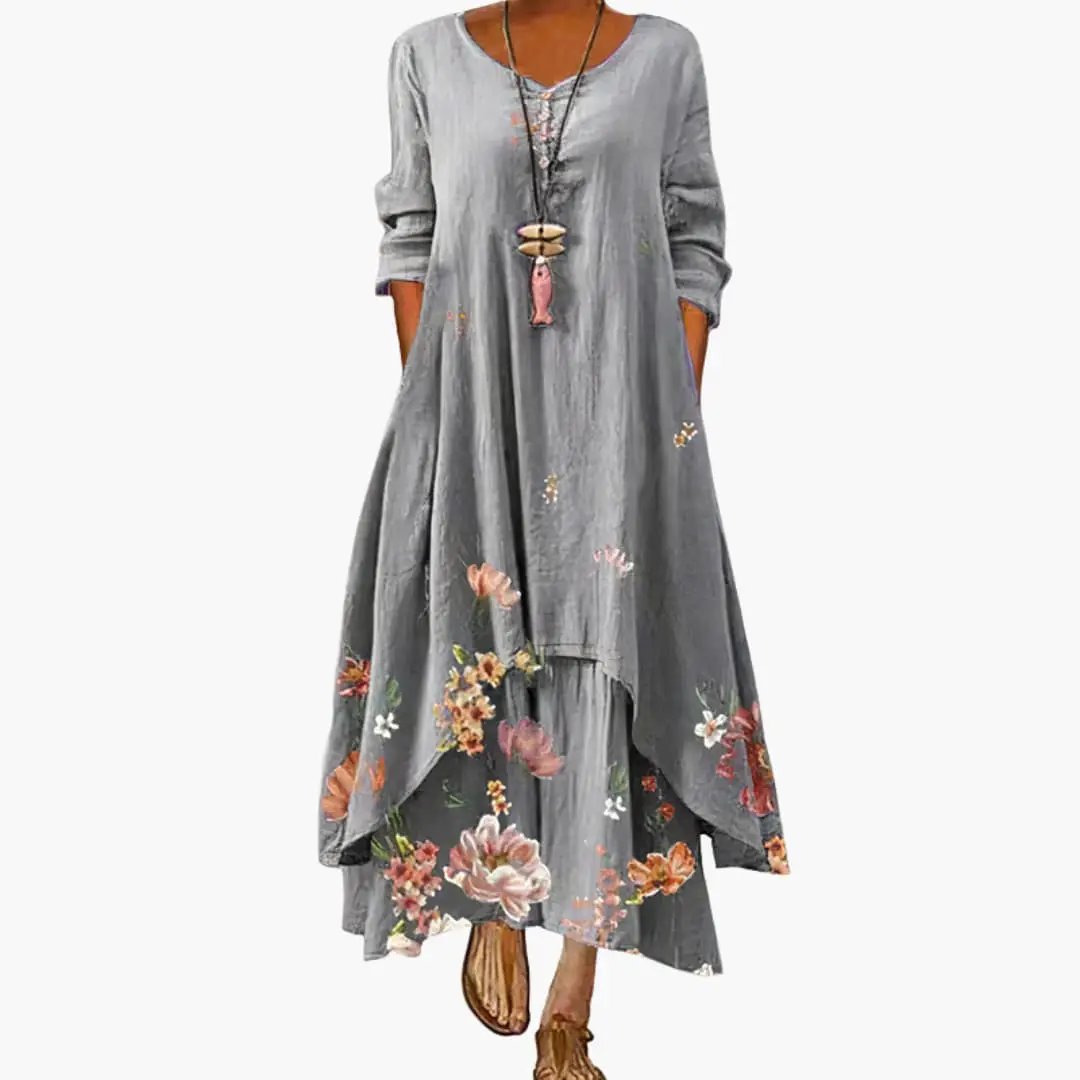 Eliza | Women's Long Sleeve Dress With Round Neckline And Pockets