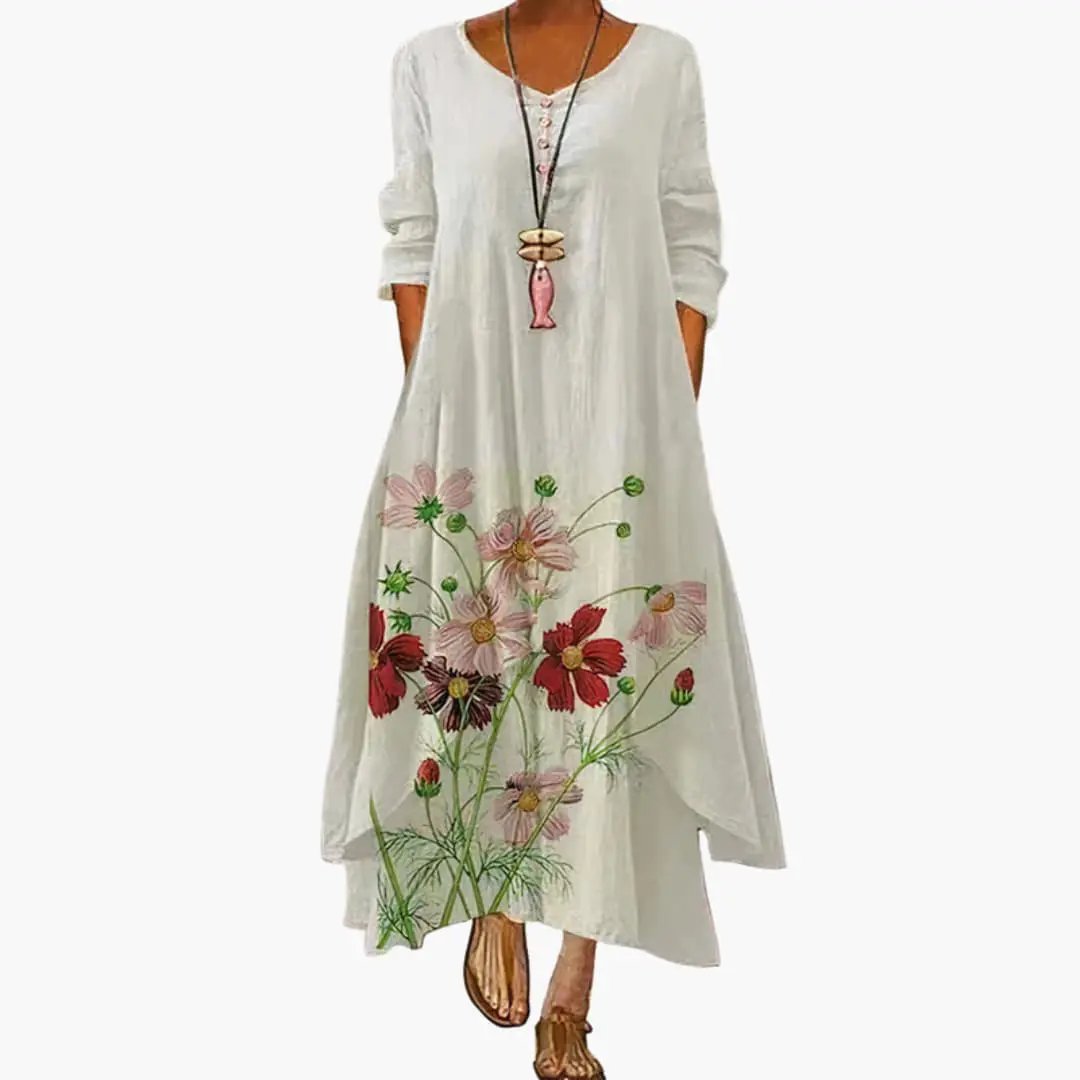 Eliza | Women's Long Sleeve Dress With Round Neckline And Pockets