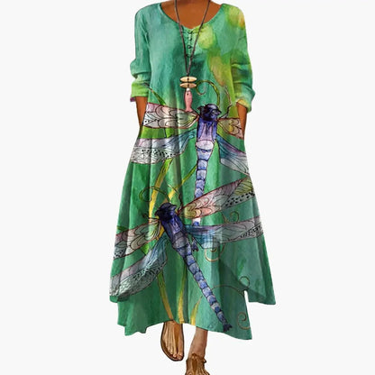 Eliza | Women's Long Sleeve Dress With Round Neckline And Pockets