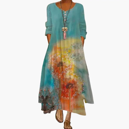 Eliza | Women's Long Sleeve Dress With Round Neckline And Pockets