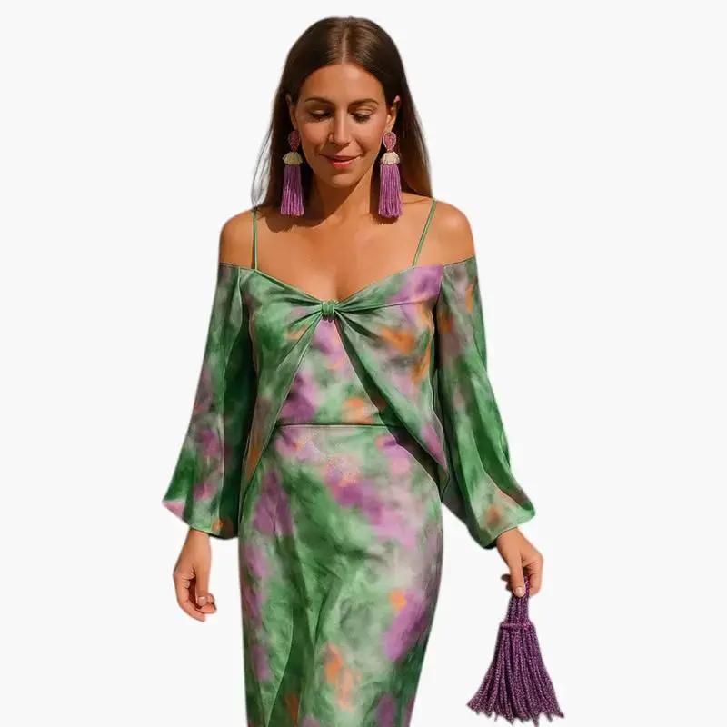 Helena | Women's Maxi Dress With Sleeves And Detachable Scarf