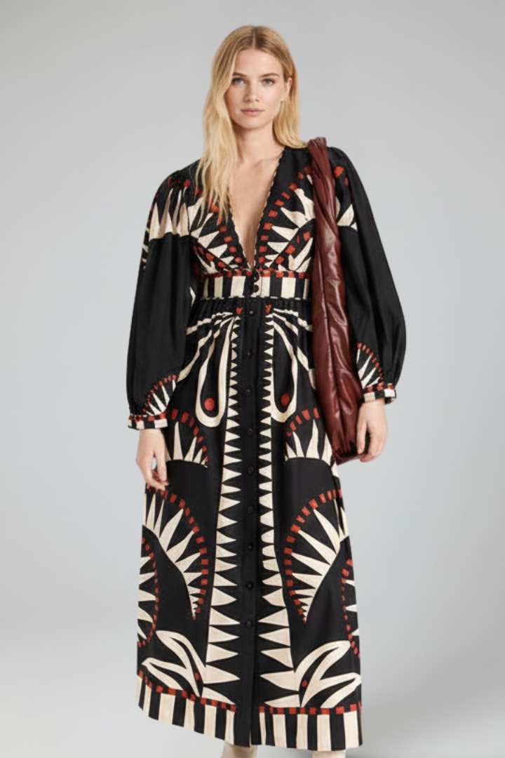 Lucera | Women maxi dress with long sleeves and V neckline