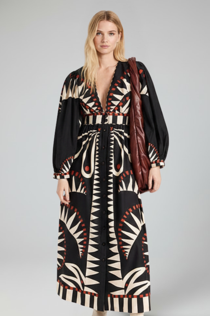 Lucera | Women maxi dress with long sleeves and V neckline