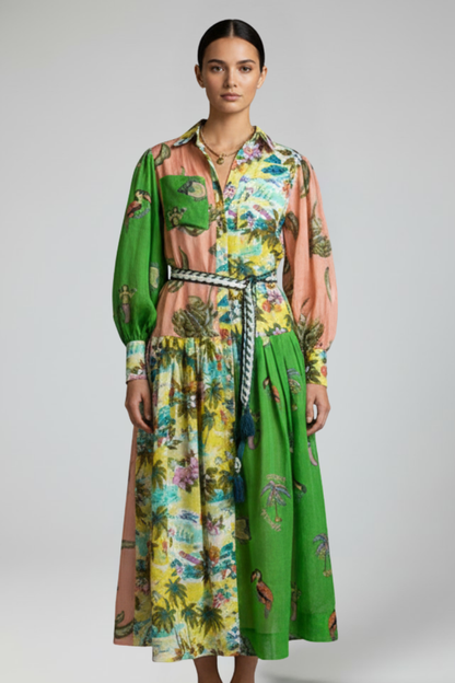 Lucera | Women maxi dress with long sleeves and V neckline