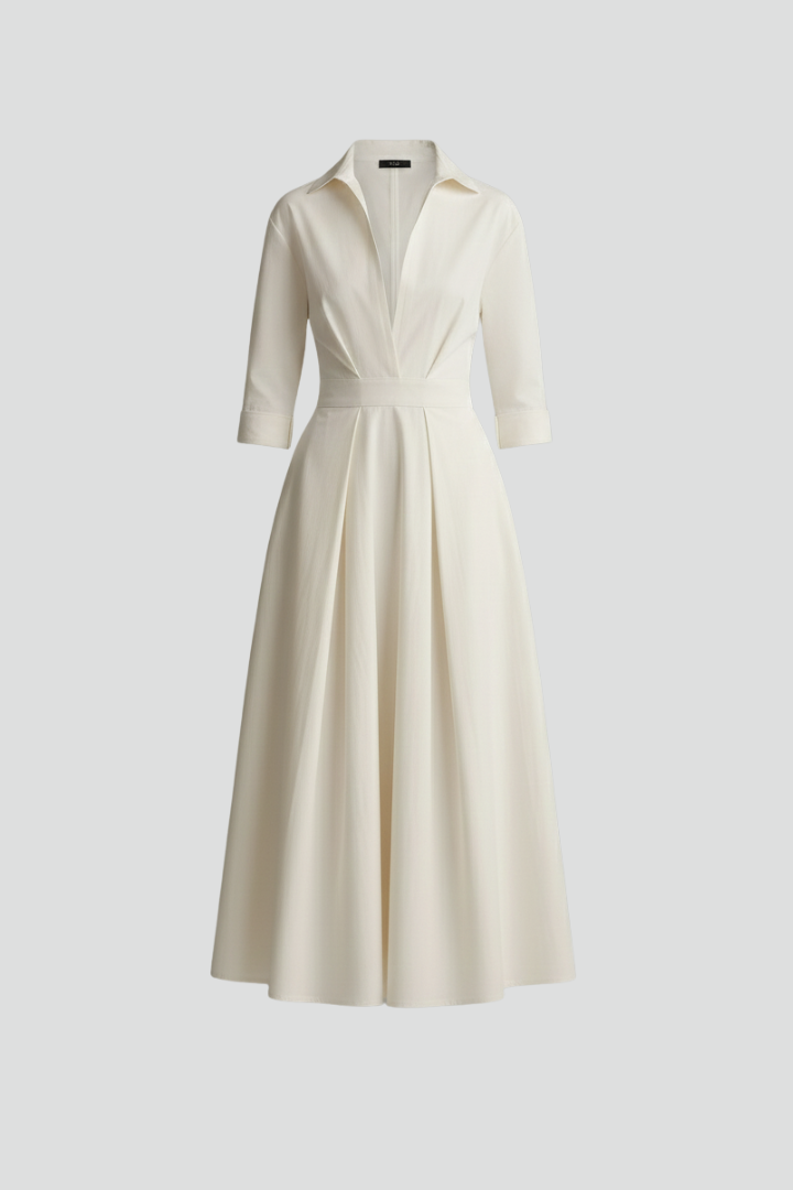 Delira | Women midi dress with shirt collar and long sleeves