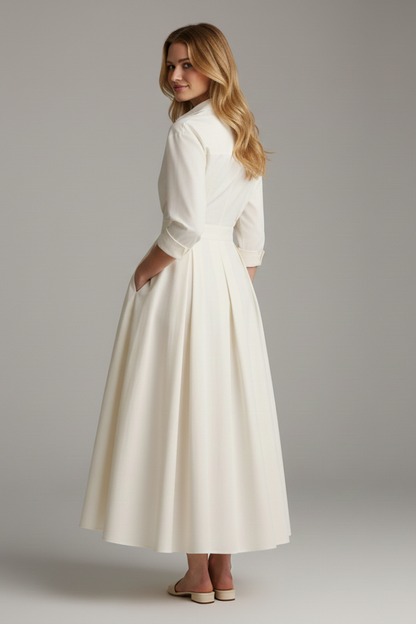 Delira | Women midi dress with shirt collar and long sleeves