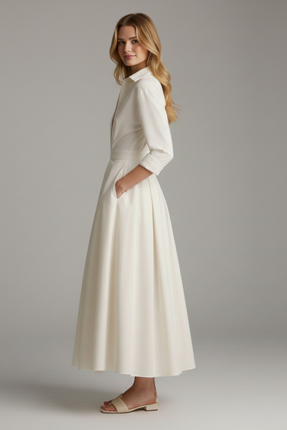 Delira | Women midi dress with shirt collar and long sleeves
