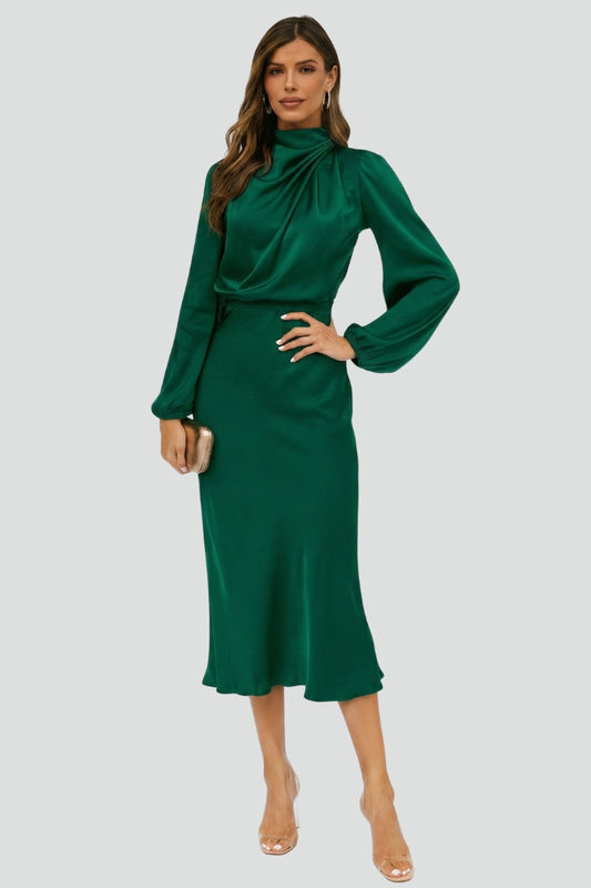 Dara | Women midi dress with high neck and long sleeves