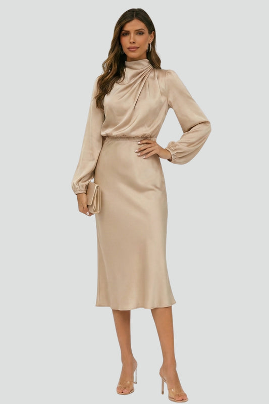 Dara | Women midi dress with high neck and long sleeves