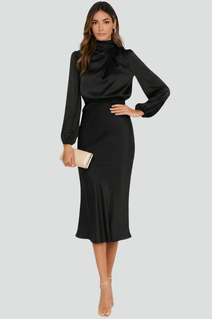 Dara | Women midi dress with high neck and long sleeves