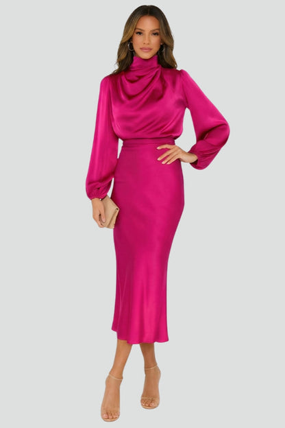 Dara | Women midi dress with high neck and long sleeves