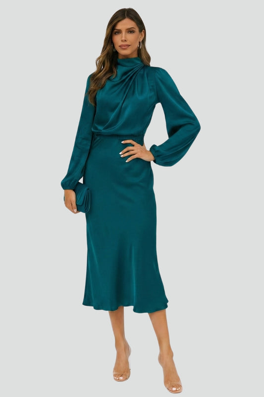 Dara | Women midi dress with high neck and long sleeves