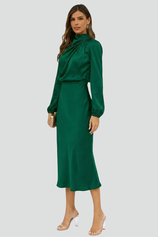 Dara | Women midi dress with high neck and long sleeves