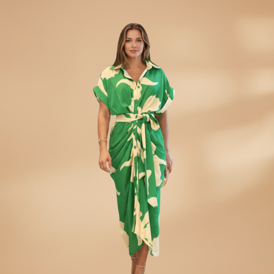 Ava | Women’s tie waist midi dress with short sleeves