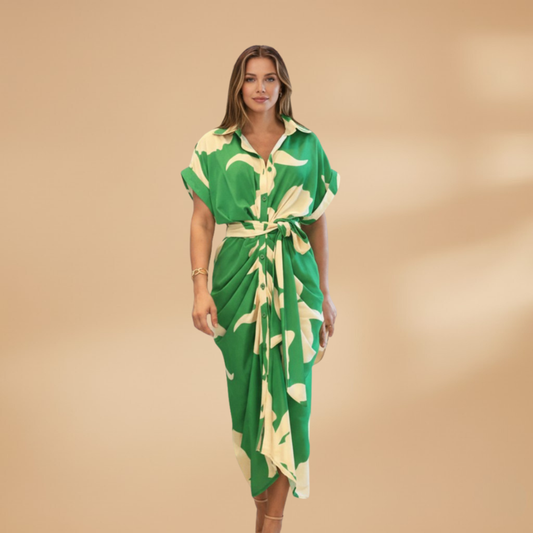 Ava | Women’s tie waist midi dress with short sleeves