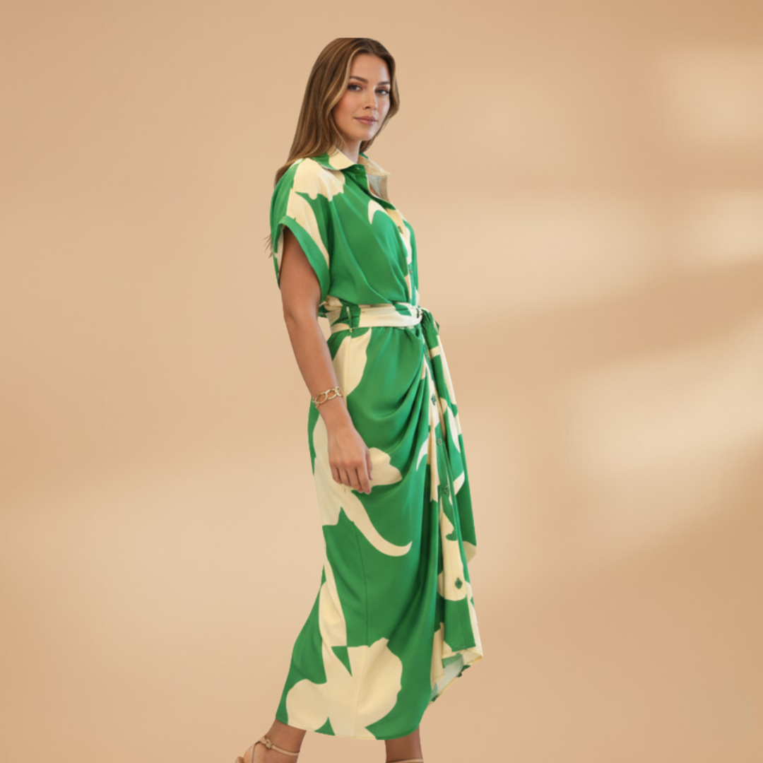 Ava | Women’s tie waist midi dress with short sleeves
