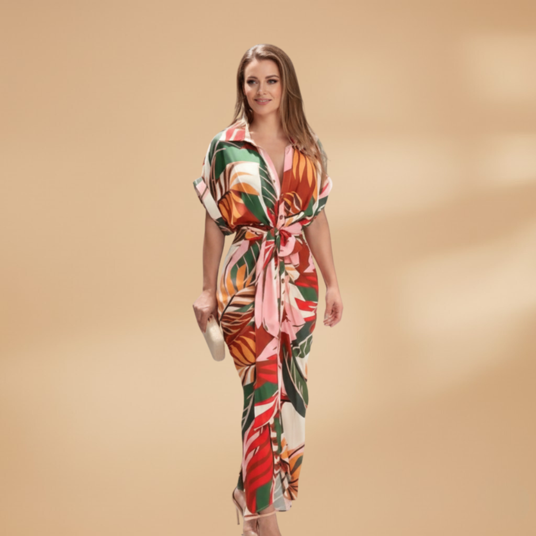 Ava | Women’s tie waist midi dress with short sleeves