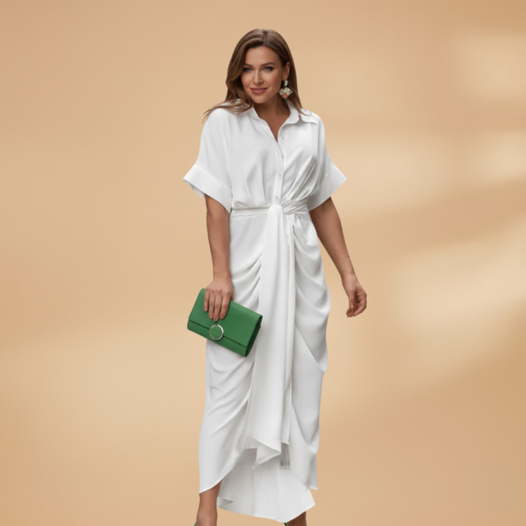Ava | Women’s tie waist midi dress with short sleeves