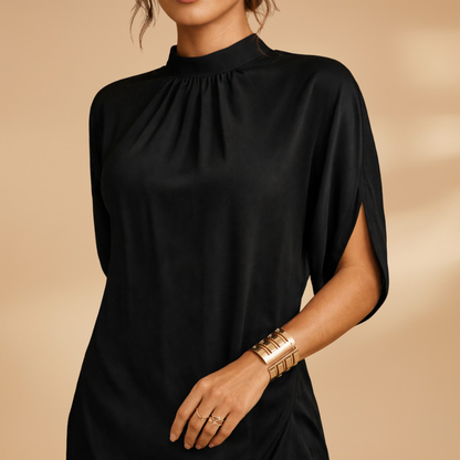Sophia | Women’s shift dress with mock neck shot split sleeves