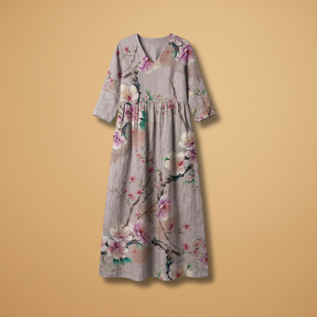 Mia | Women’s floral pattern summer dress with V neck
