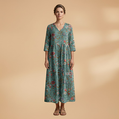 Mia | Women’s floral pattern summer dress with V neck