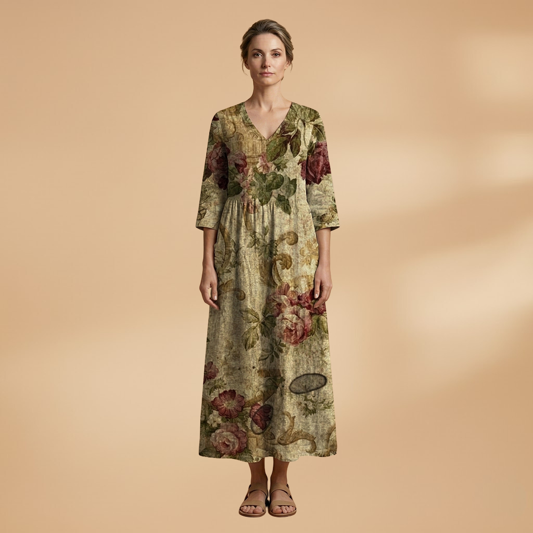 Mia | Women’s floral pattern summer dress with V neck