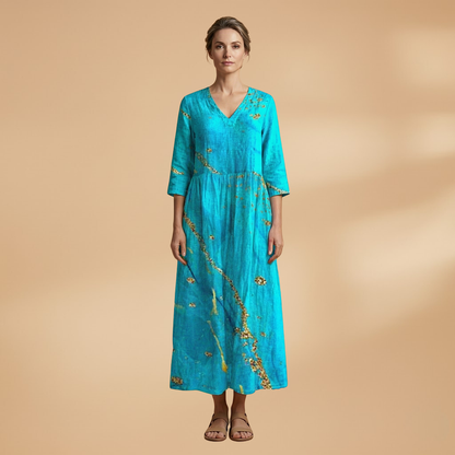 Mia | Women’s floral pattern summer dress with V neck