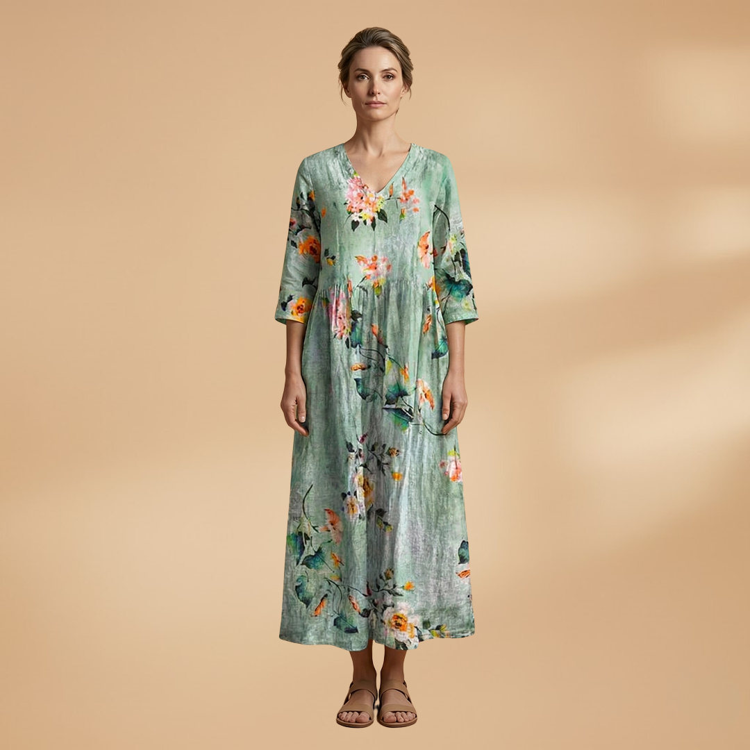 Mia | Women’s floral pattern summer dress with V neck