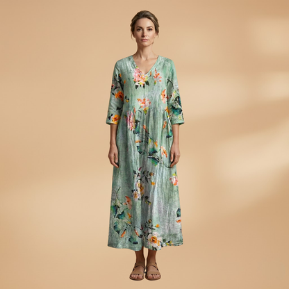 Mia | Women’s floral pattern summer dress with V neck